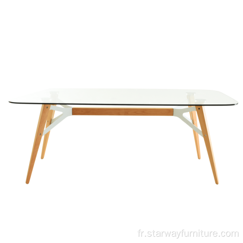 Table à manger rectangulaire moderne en bois et verre